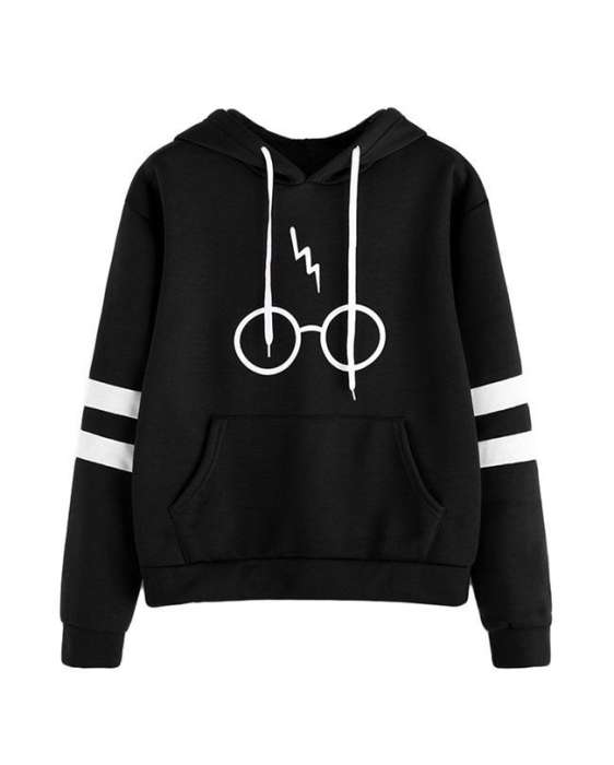 Harry Potters Glasses Printed Hoodie For women 560 - AceCart Warm Hooded Sweatshirt in Black