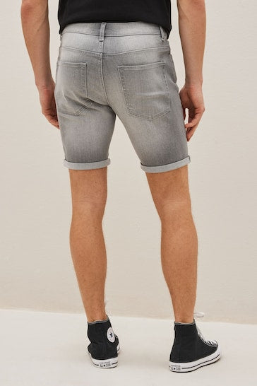 Stretch Denim Shorts For Mens Light Grey