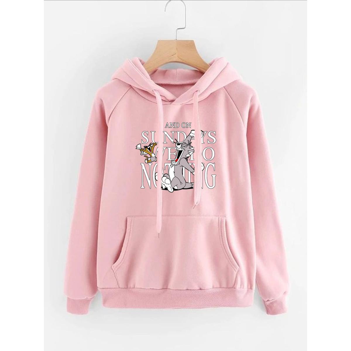 Tom And Jerry Printed Fleece Full Sleeves Pull Over Hoodie For Women