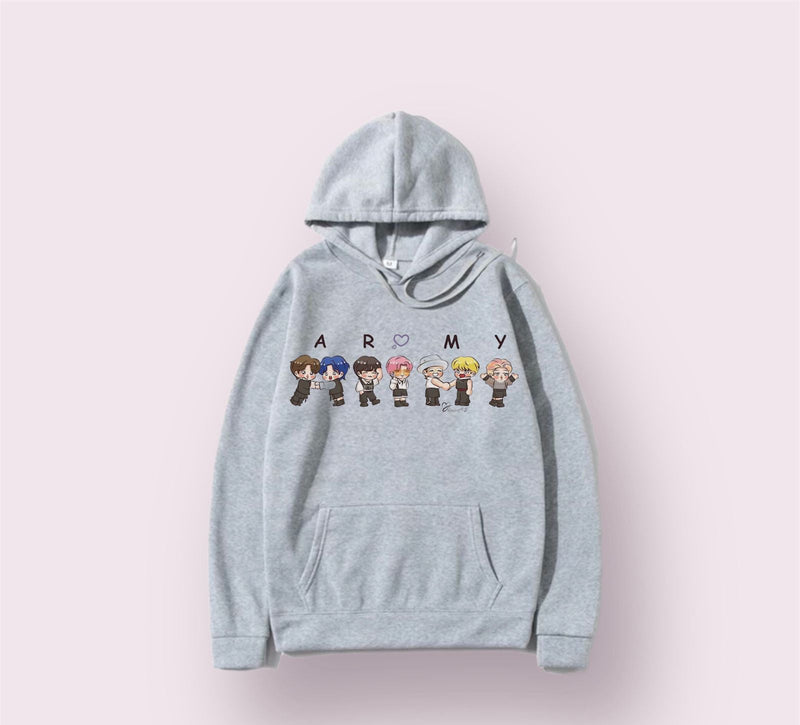 BTS Army Anime Fleece Full Sleeves Pull Over  Hoodie For Women