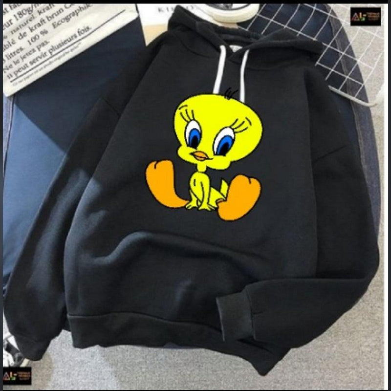 Tweety Printed Fleece Full Sleeves Pull Over Hoodie For Women