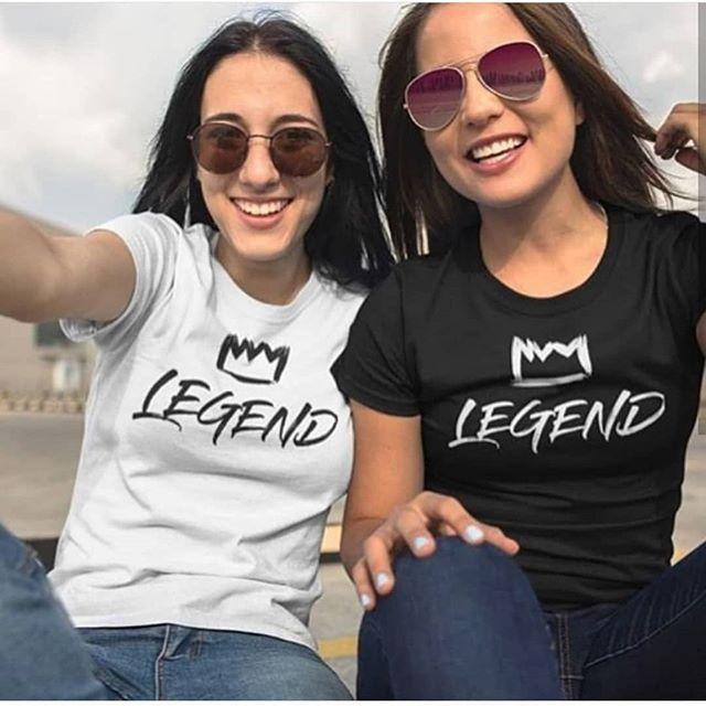 Pack Of 2 - White and Black Legends Cotton Printed T-Shirts For Women - Front View - AceCart