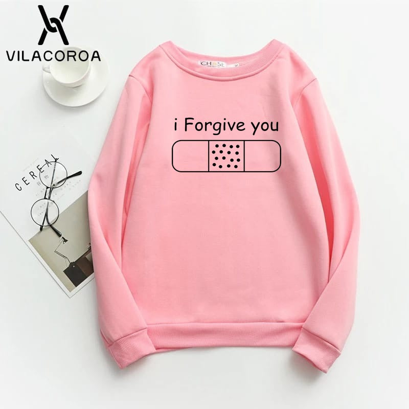 I Forgive You Printed Fleece Full Sleeves Pull Over Sweatshirt For Women