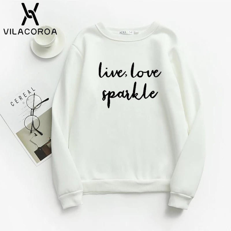 Live Love Sparkle Printed Fleece Full Sleeves Pull Over Sweatshirt For Women