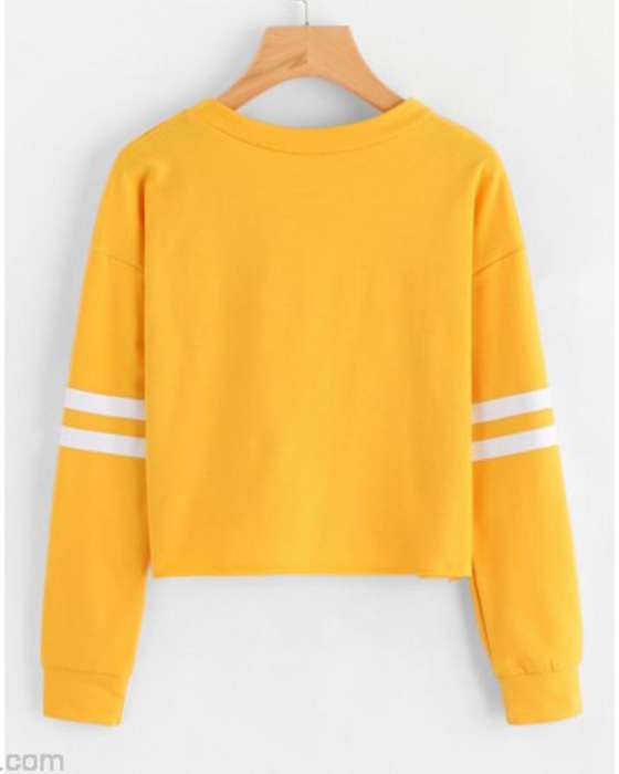 YELLOW STRIP ON ARM CROPPED SWEATSHIRT FOR womens 585 - AceCart Warm Hooded Sweatshirt in Yellow