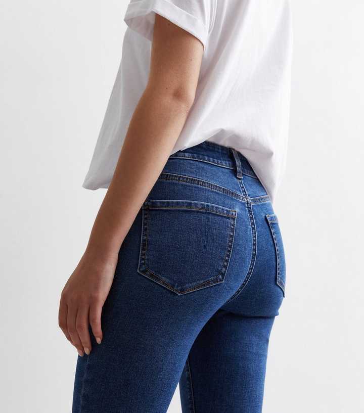 Dark Blue Mid Rise Skinny Jeans - Back View - AceCart