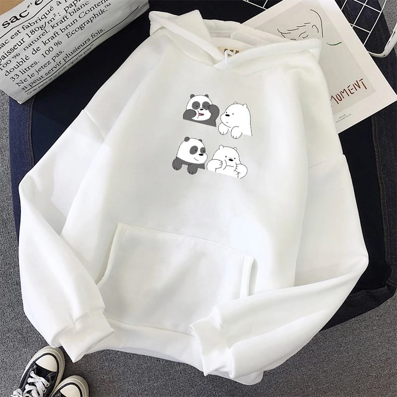 Bare Bears Printed Fleece Full Sleeves Pull Over Hoodie For Women