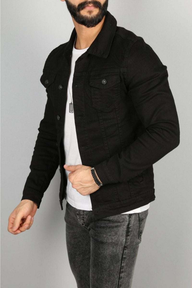 Ace Mens Denim Jacket Stretchable Fine Lycra M Black