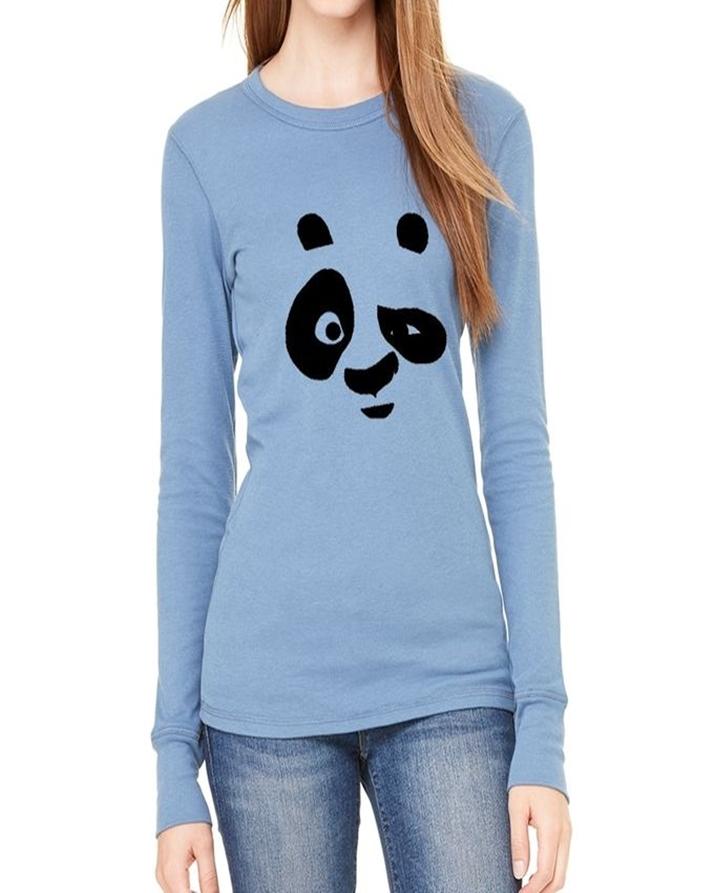 Blue Panda Face Printed T-Shirt For Her - Front View - AceCart