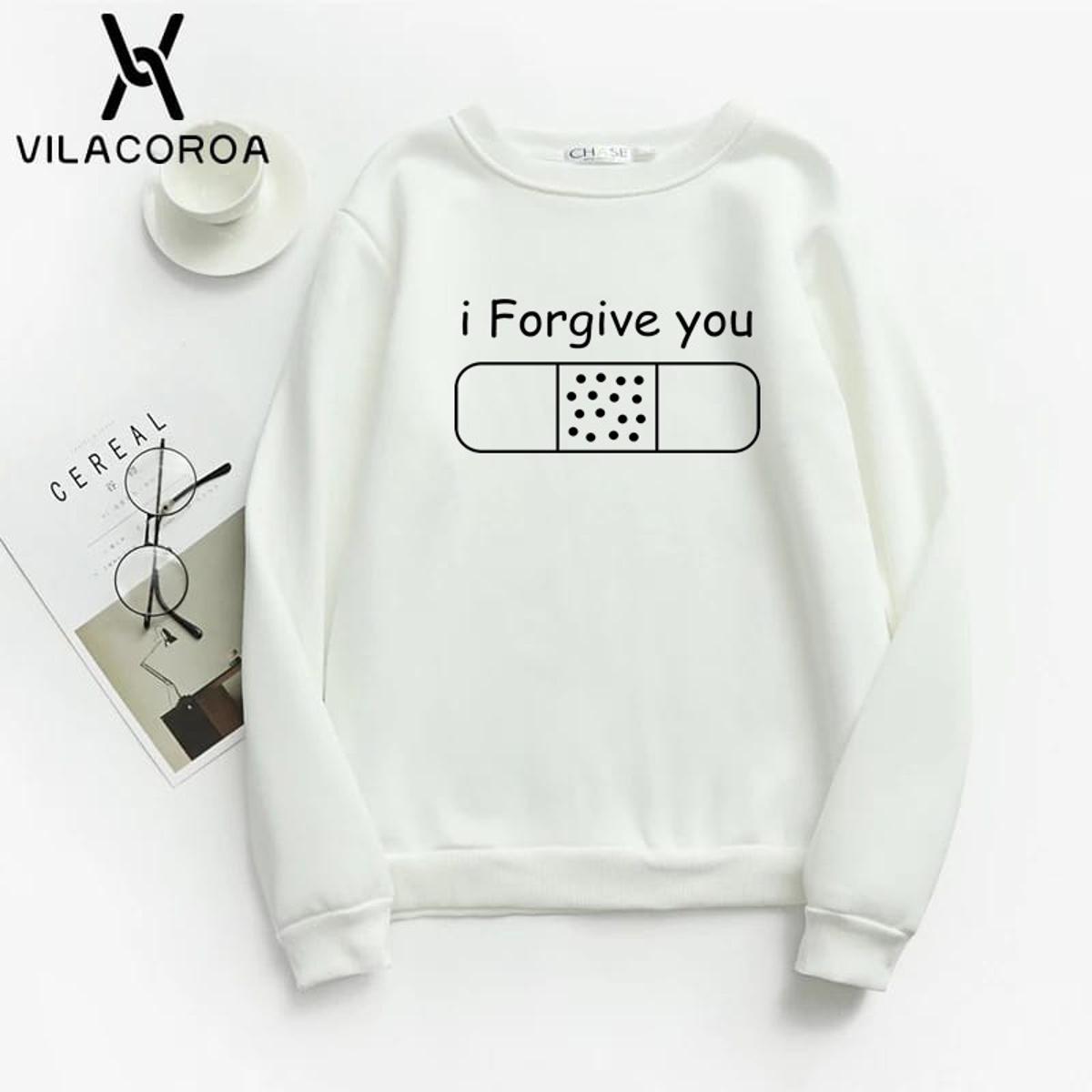 I Forgive You Printed Fleece Full Sleeves Pull Over Sweatshirt For Women