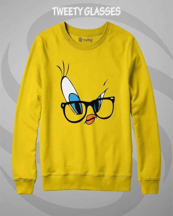 TWEETY GLASSES PRINTED Sweat Shirt For womens - AceCart Warm Hooded Sweatshirt in Yellow