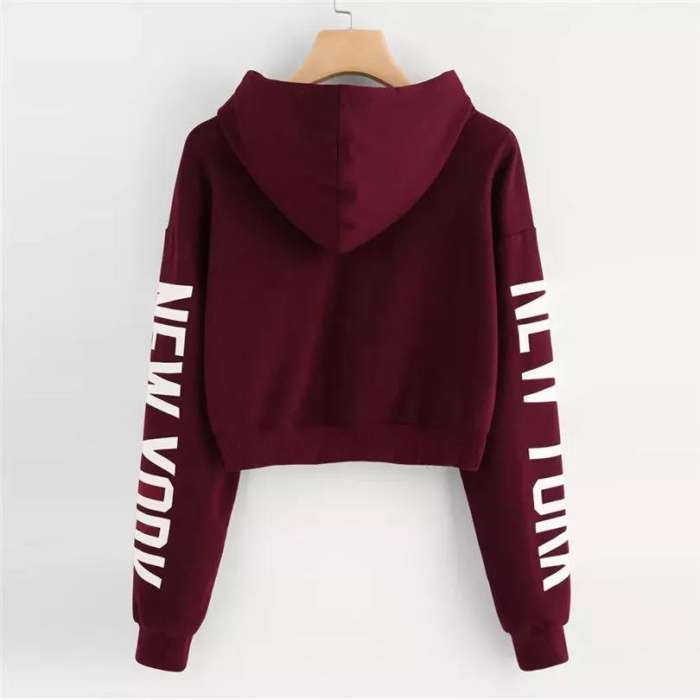 Ace New York Fleece Crop Hoodie 72 - AceCart Warm Hooded Sweatshirt in Maroon