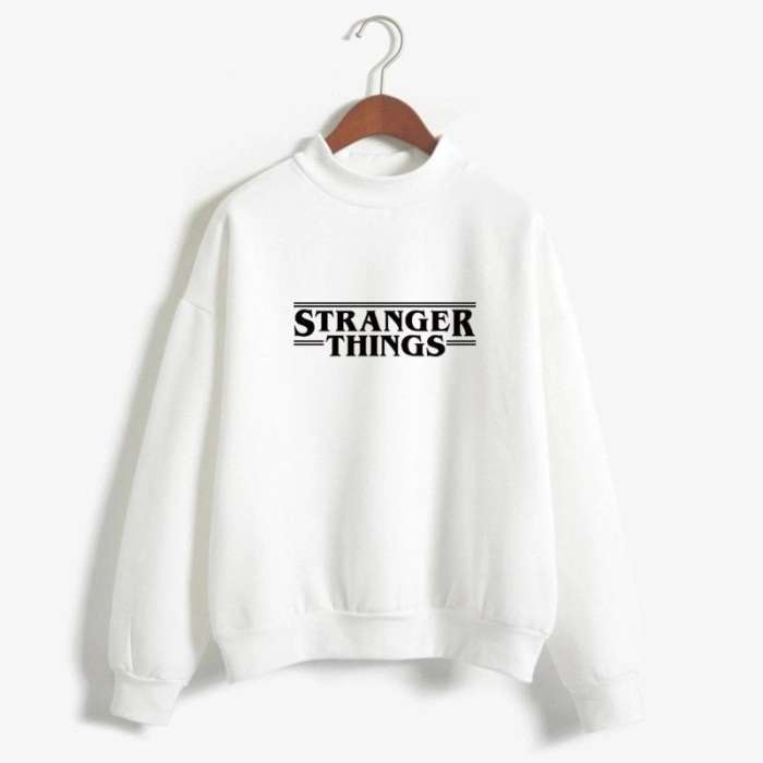 WHITE Strangers Things Fleece Printed Sweatshirt For Women - AceCart Warm Hooded Sweatshirt in White