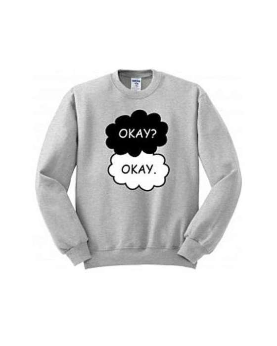 "Okay Okay" Printed Sweatshirt Grey - AceCart Warm Hooded Sweatshirt in Grey