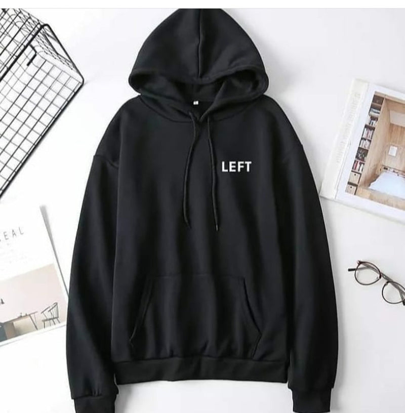 Black Left Fleece Full Sleeves Pull Over Hoodie For Women And Men