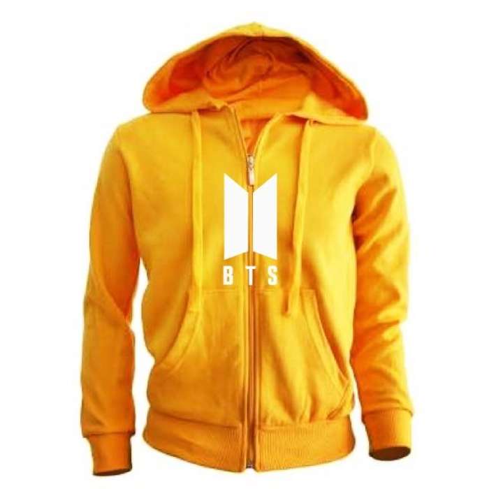 Yellow Fleece BTS Zipper Hoodies For Women 574 - AceCart Warm Hooded Sweatshirt in Yellow