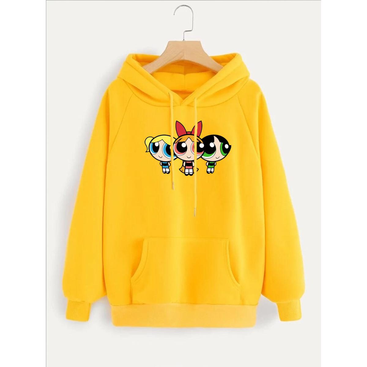 Powerpuff Girls Printed Fleece Full Sleeves Pull Over Hoodie For Women