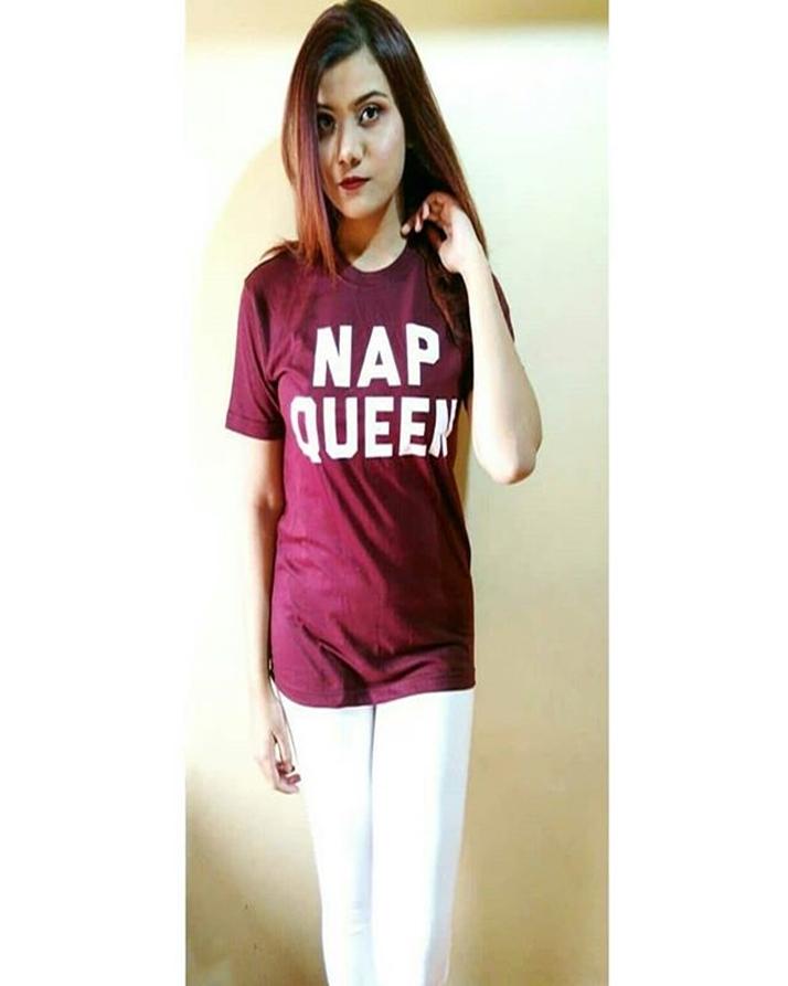 Maroon Nap Queen Cotton Printed T-Shirt For Women - Front View - AceCart