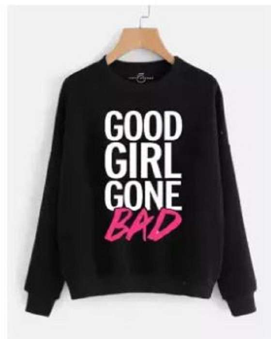 LADIES PRINTED SWEAT SHIRTS Black Good Gone Bad Print - AceCart Warm Hooded Sweatshirt in Black