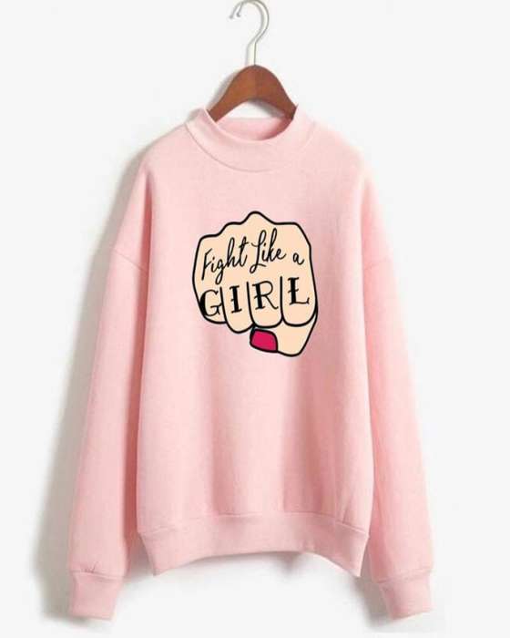 Fight Like a Printed Sweat Shirt For womens 232 - AceCart Warm Hooded Sweatshirt in Pink