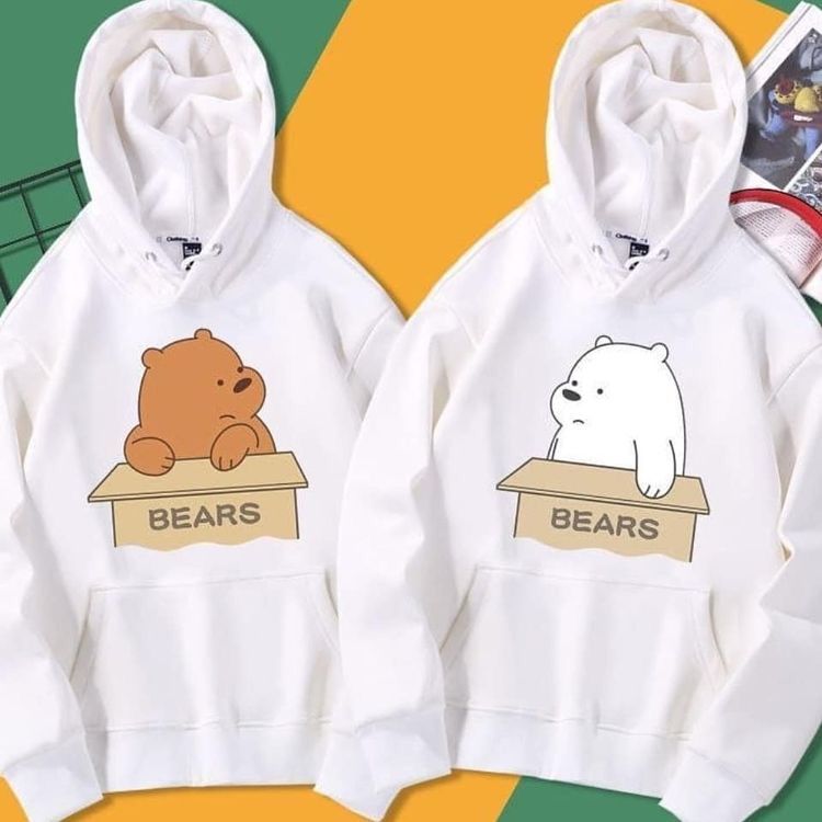 Pack Of 2 Cute Bears Printed Winter Fleece Full Seeves Hoodie For Women