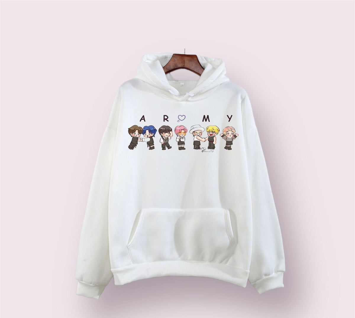 BTS Army Anime Fleece Full Sleeves Pull Over  Hoodie For Women