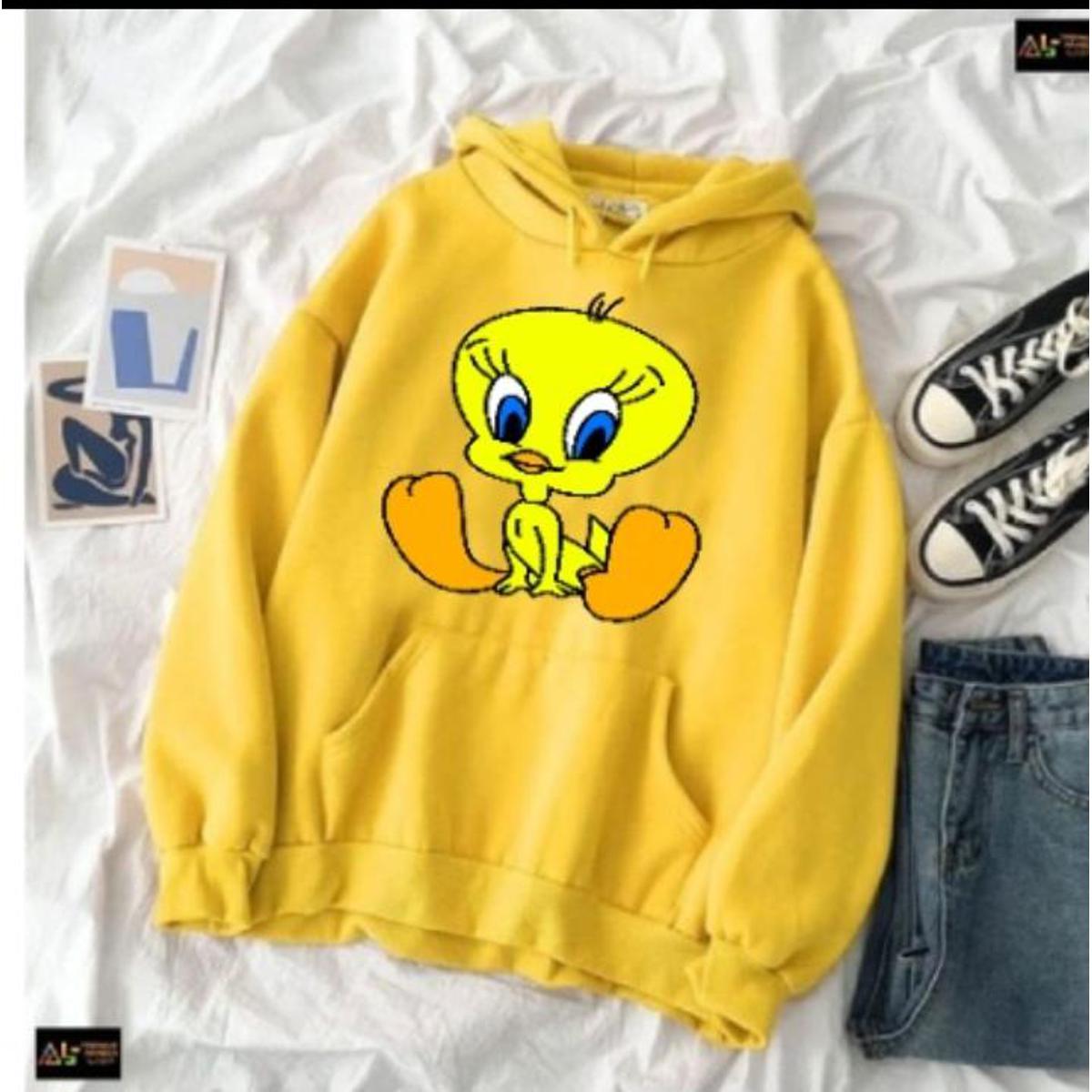 Tweety Printed Fleece Full Sleeves Pull Over Hoodie For Women