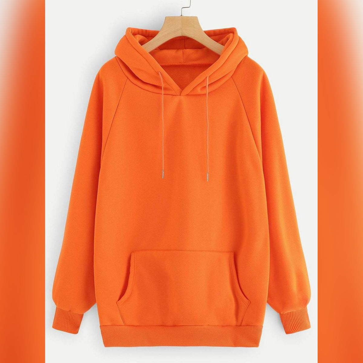 Orange Plain Fleece Full Sleeves Pull Over Hoodie