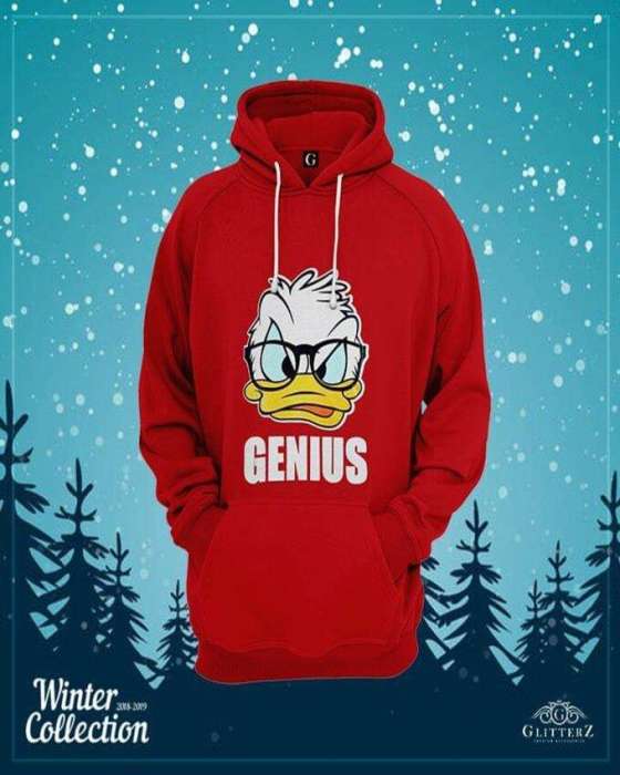 Red Genius Printed Hoodie for Women 557 - AceCart Warm Hooded Sweatshirt in Red