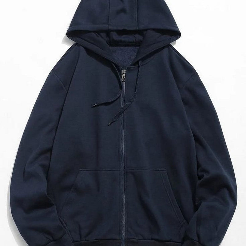 Navy Blue Fleece Full Sleeves Zipper Hoodie For Women