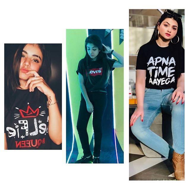 Pack of 3 - Black Selfie Queen Black Livis Black Apna Time Ayega Cotton T-Shirt - Front View - AceCart