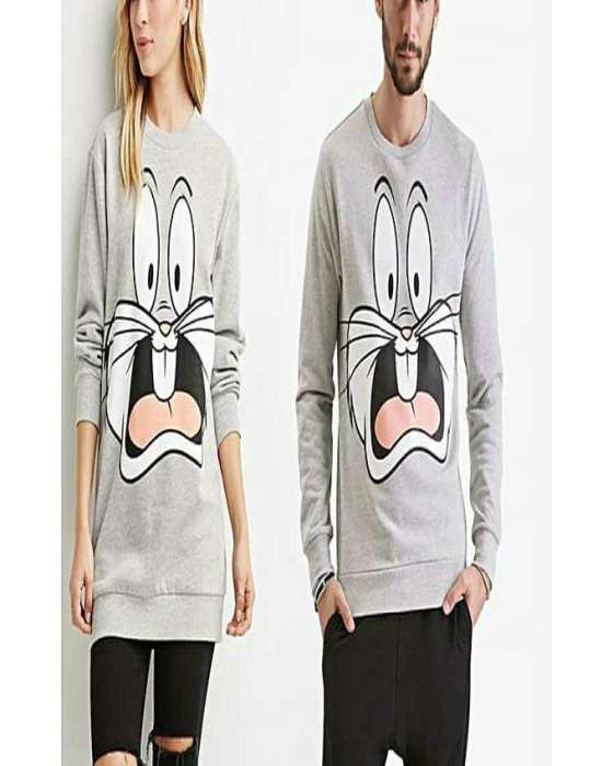 Pack of 2 white buGS bunny Rabbit printed sweat shirt for womens - AceCart Warm Hooded Sweatshirt in Grey