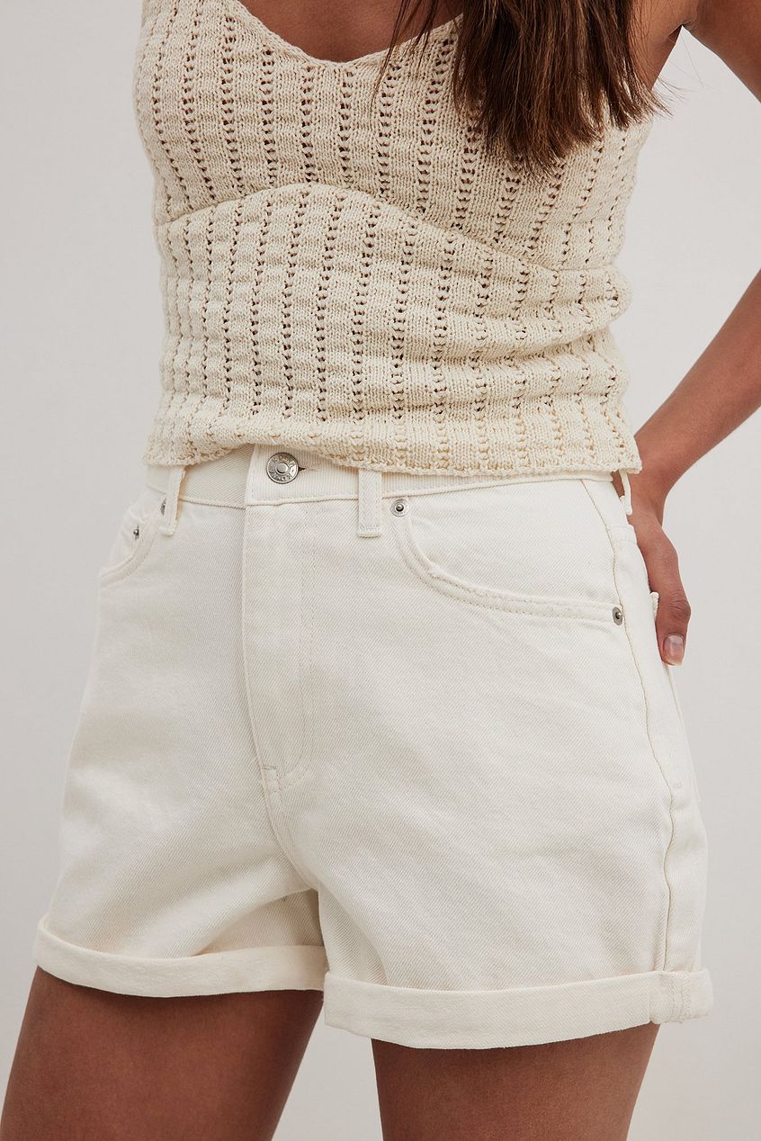 Fold Up Denim Shorts White - Back View - AceCart