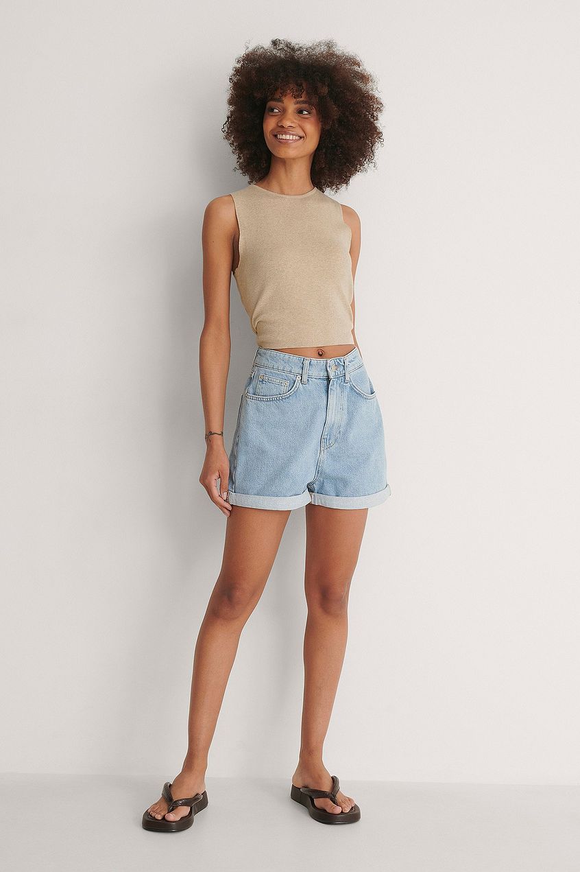 Fold Up Mom Shorts LightBlue - Left View - AceCart