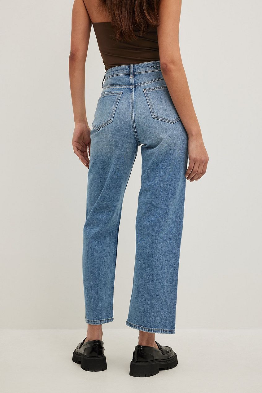 Straight High Waist Cropped Jeans For Womens