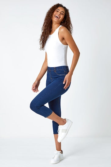 Roman Cropped Denim Jegging - Stylish Women's Jeggings - Available In Dark Blue