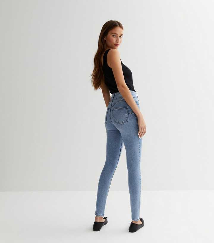 Pale Blue Lift & Shape High Waist Yazmin Skinny Jeans - Back View - AceCart