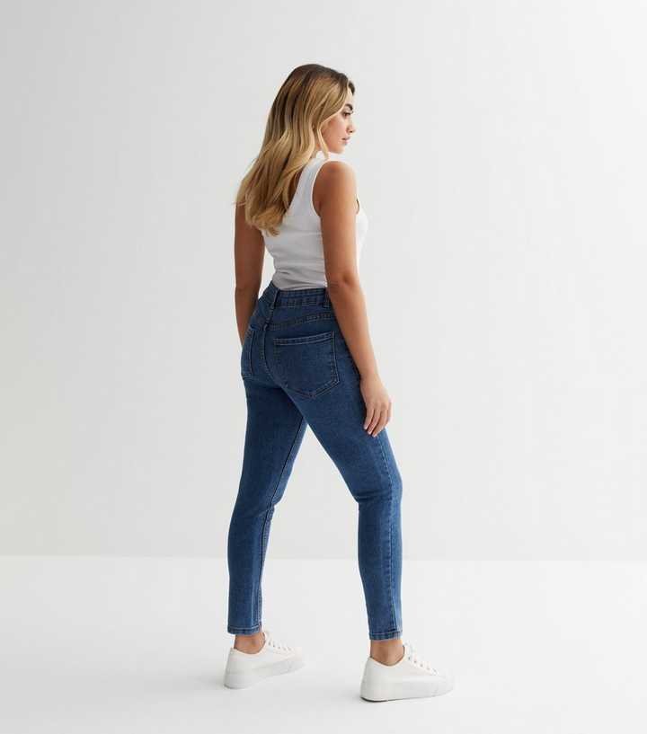 Petite Blue Mid Rise Amie Skinny Jeans