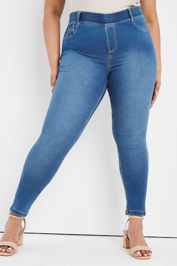 Simply Be Amber Mid Blue Skinny Jeggings - Stylish Women's Jeggings - Available In Blue